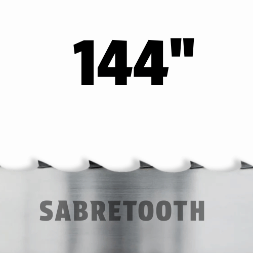 A coiled SabreTooth portable sawmill band blade sitting on a stack of milled boards. 